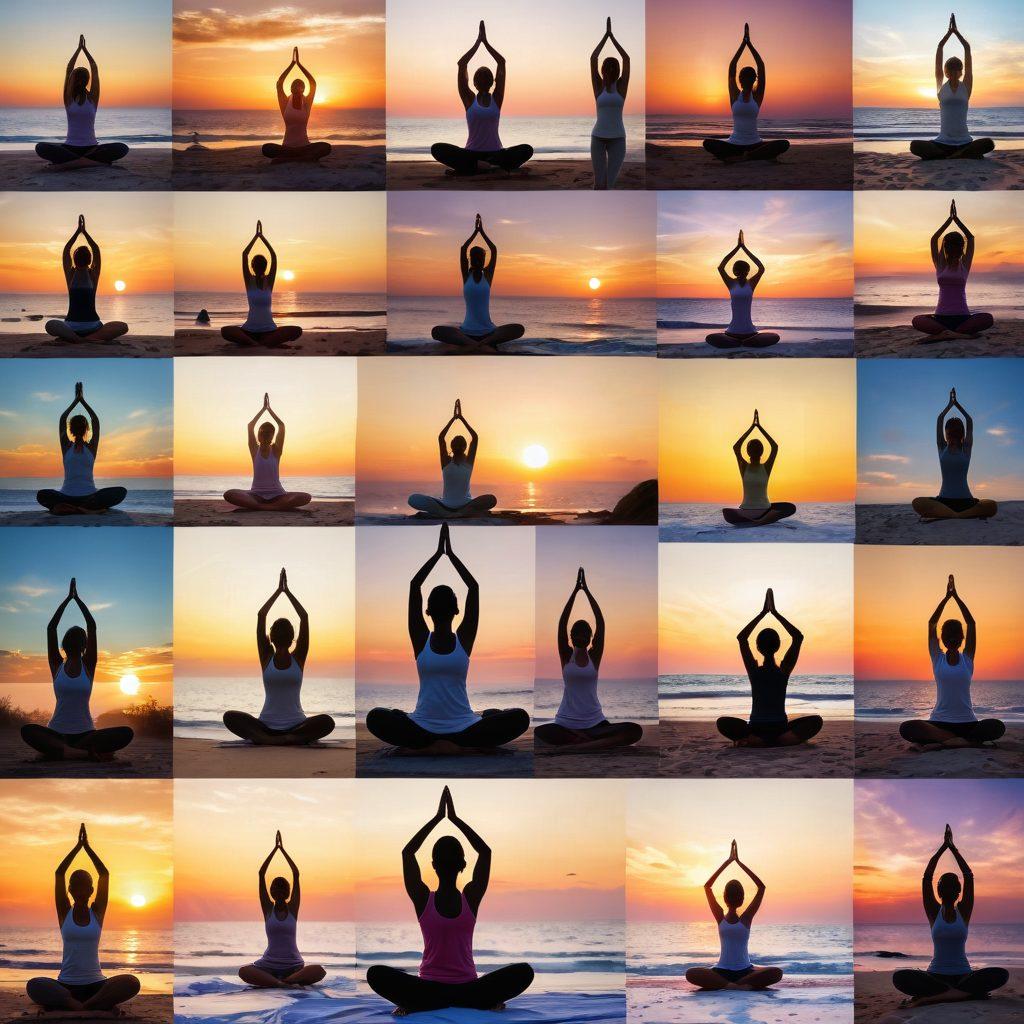 A serene and uplifting collage featuring diverse individuals harmoniously engaging in various wellness activities, such as yoga, meditation, and outdoor exercises, intertwined with symbols of insurance, like family, security, and support. The background showcases a radiant sunrise, representing hope and empowerment, with soft, soothing colors to evoke a sense of well-being. super-realistic. vibrant colors. white background.